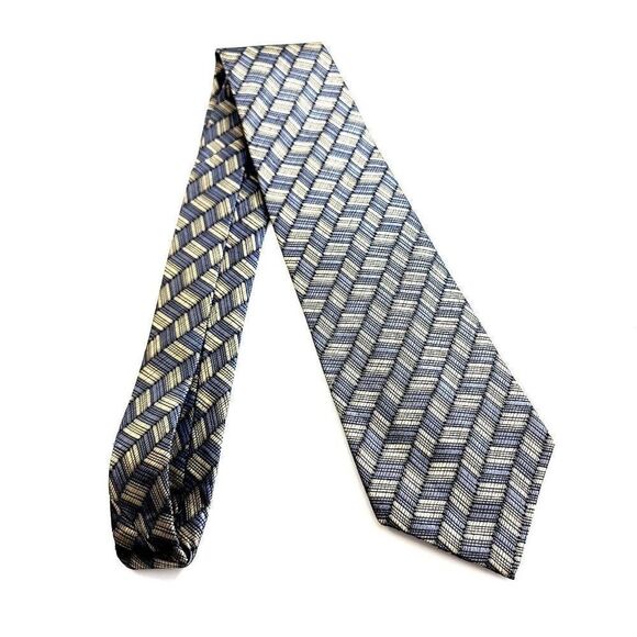 Dockers Abstract Geometric Woven Tan Gray Du Pont Teflon Wide Silk Tie - Picture 7 of 7